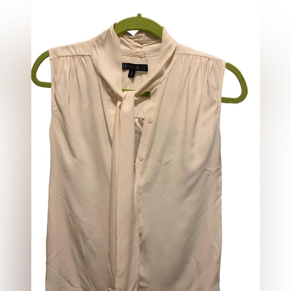 Lafayette148NY sleeveless blouse with tie at neck, nice ivory
